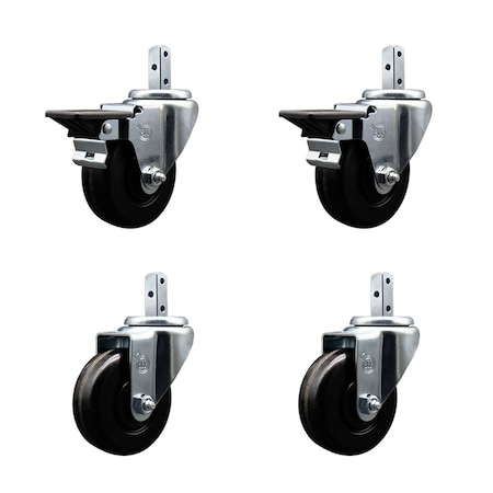 Service Caster 3.5'' Phenolic Wheel Swivel 7/8'' Square Stem Caster Set 2 Brakes, 4PK SCC-SQ20S3514-PHS-PLB-78-2-S-2